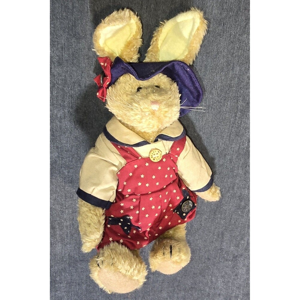 Boyds Bears Patriotic Bunny Rabbit Plush Red Star Overalls Sun Hat